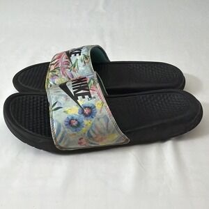 NIKE Benassi Jdi Print Slides 618919-023 Platinum/Black Womens Size 11 Fit Gym